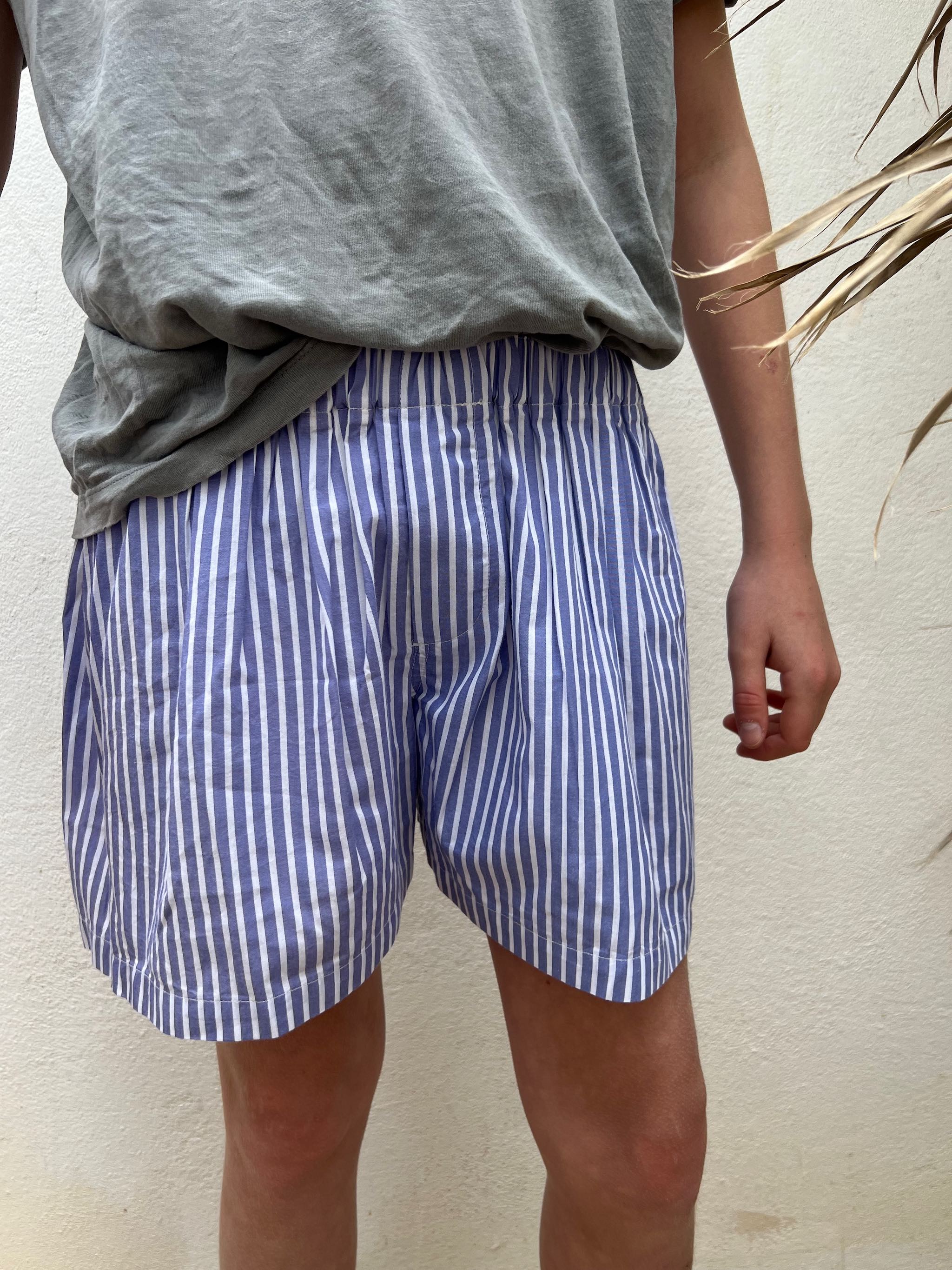 ROBIN-SHORTS aus Popelin Baumwolle für Jungen, Blau-Weiss gestreift.
