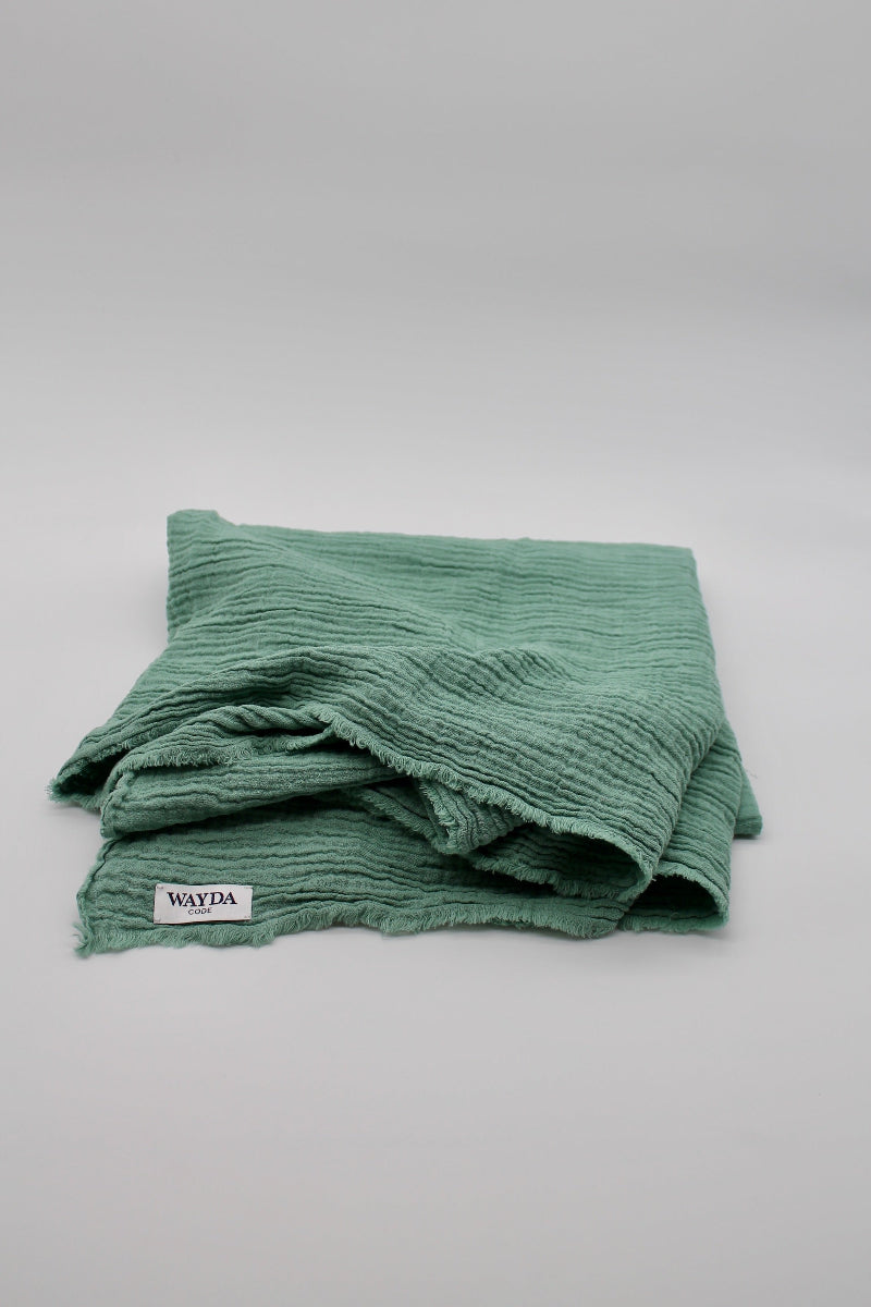 WAYDA muslin cotton scarf in jade green version edition – available in sizes 70x70cm, 100x100cm and 140x140cm, woven in Germany