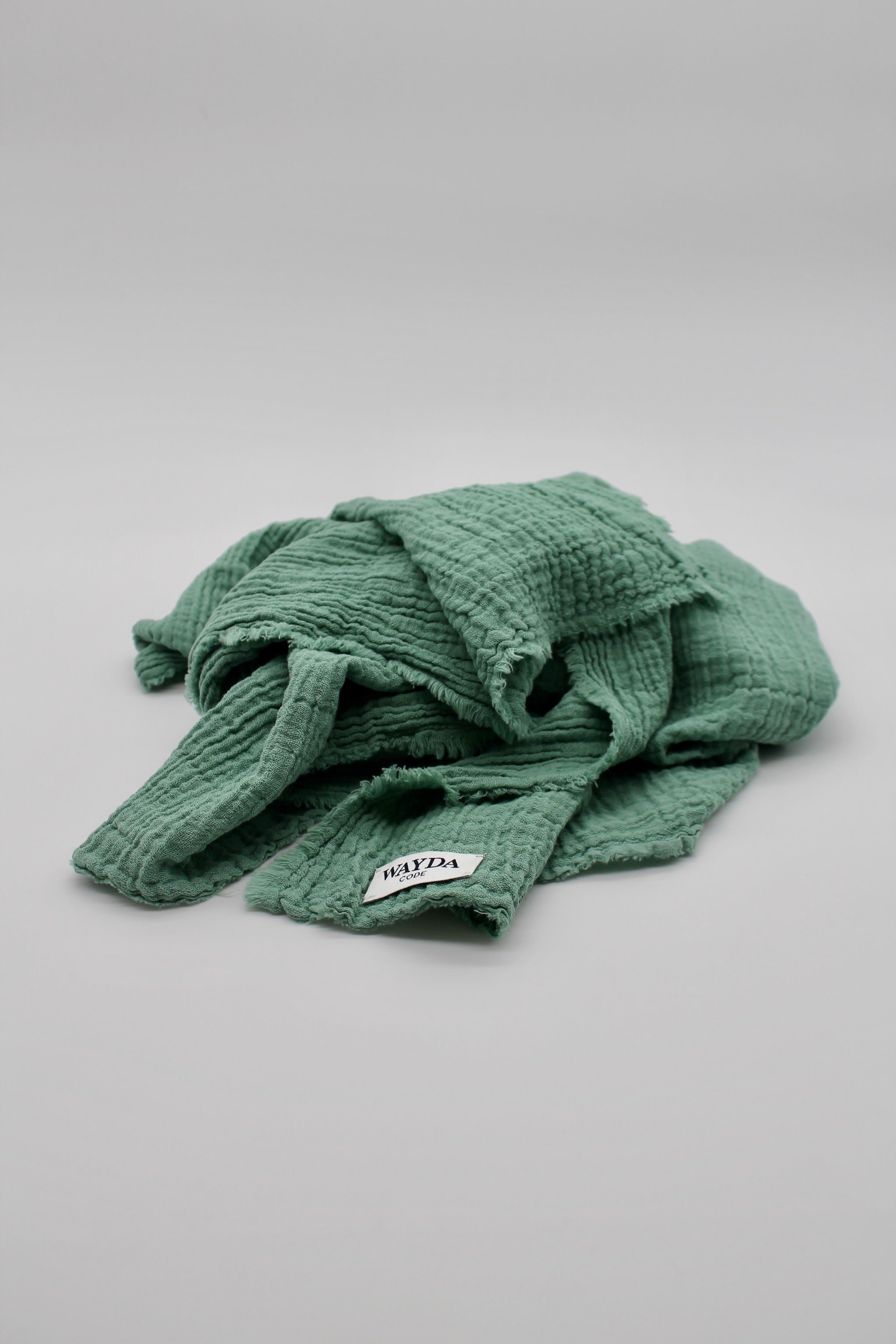 WAYDA muslin cotton scarf in jade green version edition – available in sizes 70x70cm, 100x100cm and 140x140cm, woven in Germany