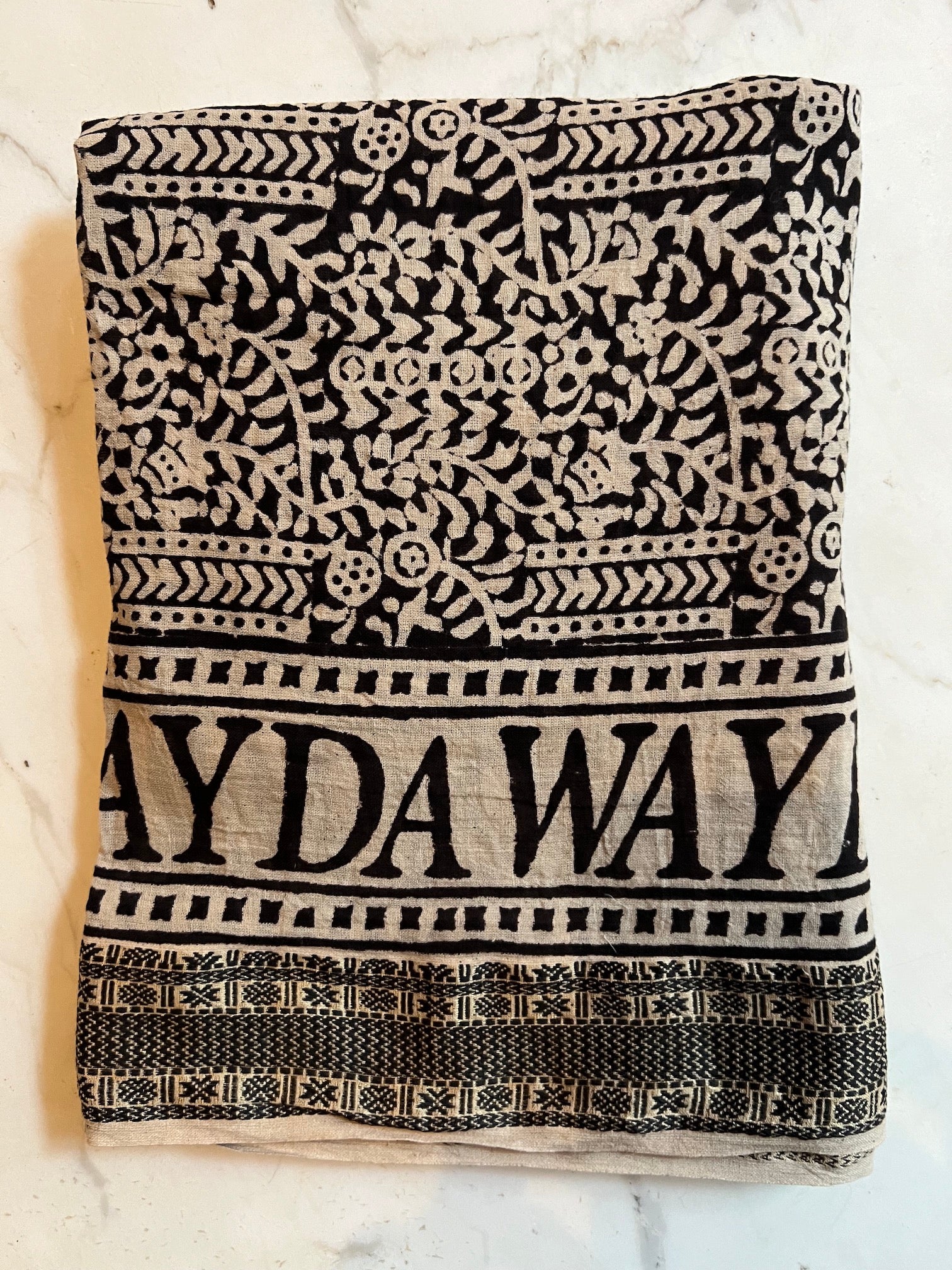 NEW INDIA BOHO SCARF HAND-MADE BLOCKPRINT: BALTHAZAR WITH WOVEN BORDER