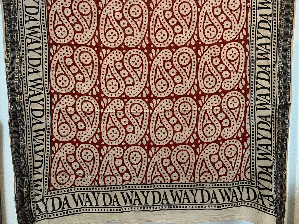 NEW INDIA BOHO SCARF HAND-MADE BLOCKPRINT: PAISLEY RED WITH WOVEN BORDER