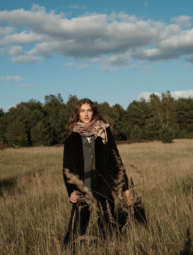 NEW INDIA BOHO SCARF HAND-MADE BLOCKPRINT: PEACOCK ORANGE